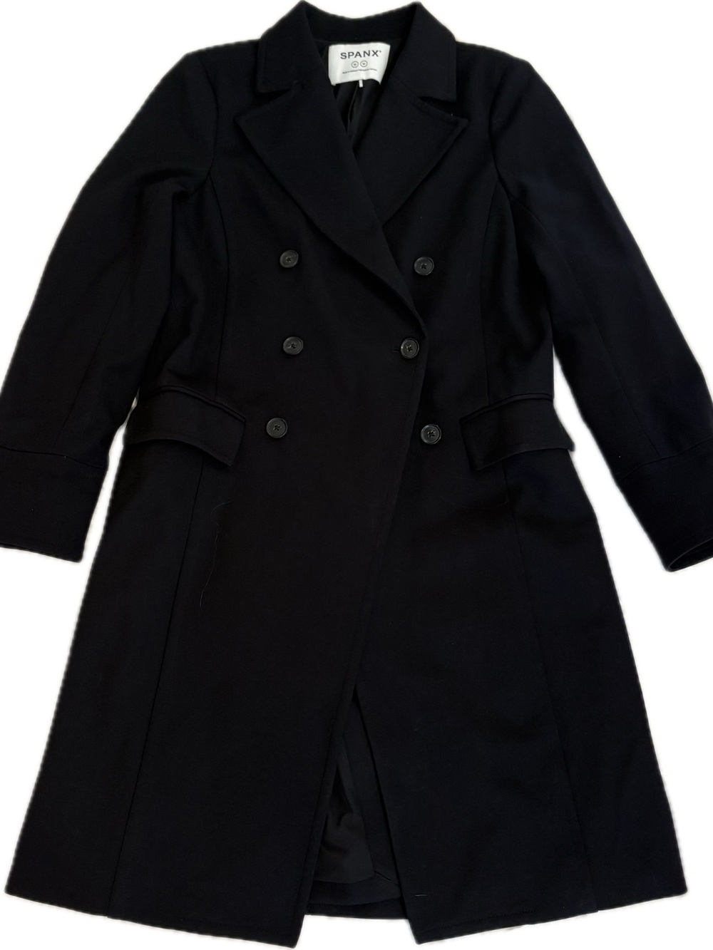 SPANX Women's Black AirEssentials Ponte Double-Breasted Mid-Length Coat M